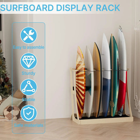 Easy Assembly Wooden Surfboard Rack For Six Boards With Foam Padding And Elastic Safety Straps Built Beefy For Serious Riders