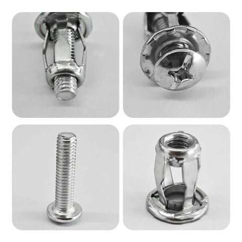 Close-up views of 16 Piece M6 X 25mm Zinc Plated Petal Nuts Rock Solid Expansion Screw Jack Anchors for drywall use.