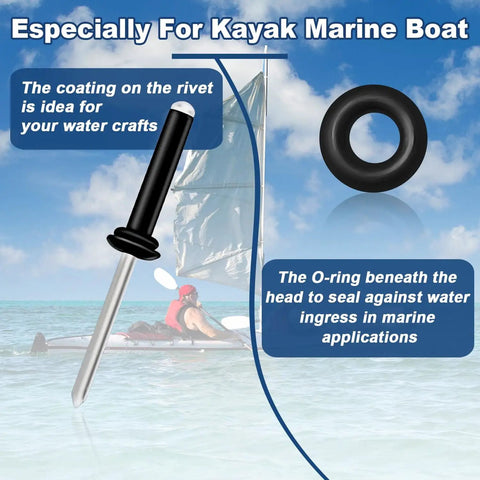 Three Sixteenths Inch Tri Grip Rivets Set 50 Pieces Marine Aluminum With Waterproof O Rings For Boat Canoe Kayak Tri Fold