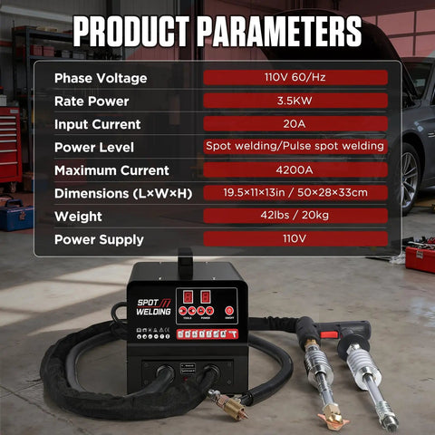 Beast Grade Stud Welder Dent Repair Kit With 4200A Auto Body Welding Power displayed with specs and welding tools.