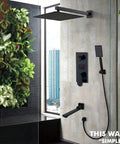 UMJIGF Led Digital Display Shower System Wall Mounted Concealed Shower Faucet Set Multifunction Matte Black with overhead shower.