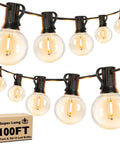 100Ft Outdoor String Lights Two Pack 50Ft Each With Shatterproof G40 Dimmable Bulbs, waterproof patio lighting with packaging