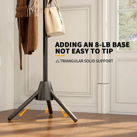 Heavy Duty Anti-Tip Coat Rack With 8 lb Stable Base And 80 lb Load Tested Metal Standing Tree Featuring Eight Hooks