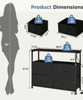 Compact Media Console And Dresser Combo With Five Fabric Storage Drawers Open Shelf For TV Dimensions