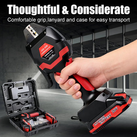 Heavy Duty Wireless Crimping Tool Kit With Seven Quick Swap Dies, 21 Volt Rechargeable Battery And Charger in hand with case.