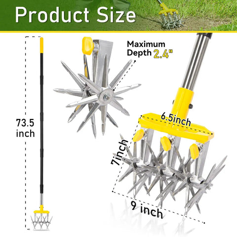 Heavy Duty Rotary Cultivator With Extra Large Tines And 74 Inch Long Handle size dimensions and specifications