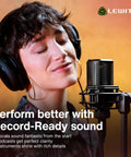 Person recording vocals next to LCT440PURE 1 Inch True Condenser Microphone With Cardioid Pattern for crisp tracks