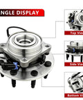 Two Pack Front Wheel Bearing And Hub Assembly For Chevy Silverado 2500 3500 HD Suburban 2500 GMC Sierra 2500 3500 HD Yukon XL 2500 Hummer H2 8 Lug With ABS Beefed Up Heavy Duty Truck Parts, displaying top, side, and bottom views