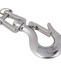 American Style 304 Stainless Steel Swivel Lifting Hook With Safety Latch, 650 kg, used for boat trailer winch cables.