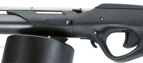 Comanche Rail Sling Speargun Pro Grade Beast Mode Ready To Fire Spearfishing Gear 90 Cm Black White Color Scheme trigger close-up