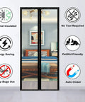 Transparent Magnetic Insulated Curtain for Screen Door with thermal insulation and auto closer features displayed