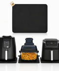 Sliding Mat For Air Fryer AF141 AF101 FN101 With Smooth Glide Anti Slip Base, showing mat with air fryers protecting countertop.