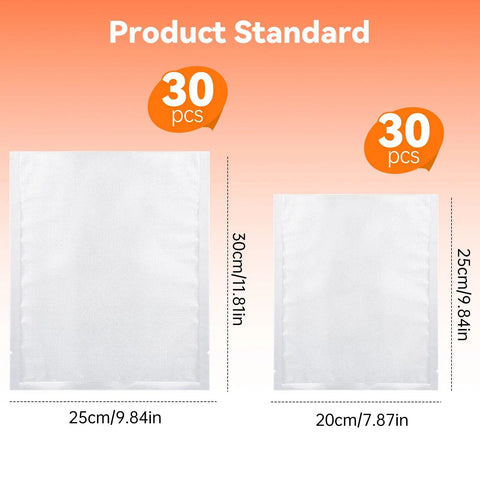 Grab And Go Vacuum Sealer Bags 60 Pack Set For InstaSeal Pre Cut Two Size 9.8 By 11.8 Inch And 7.8 By 9.8 Inch Keeps Food Fresh Easy Storage