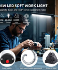 Man using 24W LED Work Light With Flexible Gooseneck And Screw Base, 2400 Lumen Industrial Lamp For Lathe CNC Milling Drill Press Sewing Machine