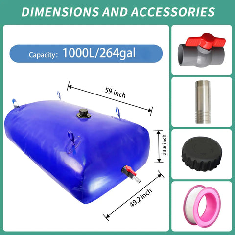 Heavy Duty 1000 Liter Foldable Water Storage Bladder Portable Tank for Camping RV Emergency Prep and Outdoor Use thick PVC