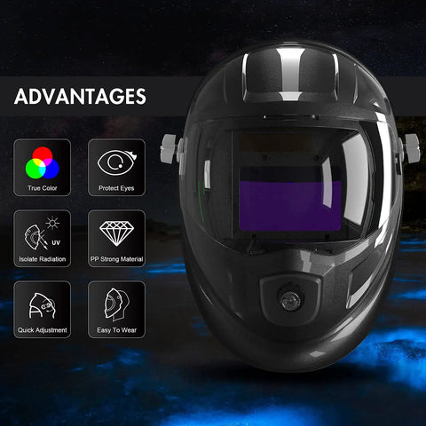 Auto Darkening Welding Helmet With LED Light And Large Viewing Area 3.86 By 2.44 Inches, Top Optical Clarity Rating in Black Starry Sky