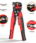 All-in-One Heat Shrink Solder Seal Wire Connectors Kit With Wire Stripper And Heat Gun, showing red and black wire stripper tool.