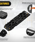 Tough As Nails Off Road Recovery Traction Boards With Built In Jack Lift Base for Mud Sand Snow, detailed handle and recovery leash features.
