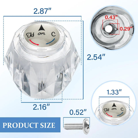Single Shower Knob Replacement Kit for 600 Series Tub and Shower Faucets with Clear Acrylic Knob, Set Screw, Button Fit