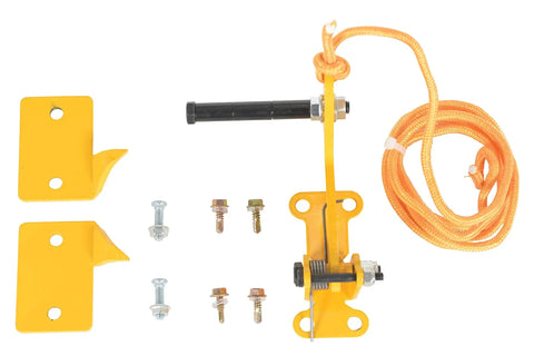 DR-LOCK Heavy-Duty Steel Automatic Overhead Door Lock, 5 In. By 6-1/2 In. By 3-15/16 In., Yellow, spring loaded latch with rope