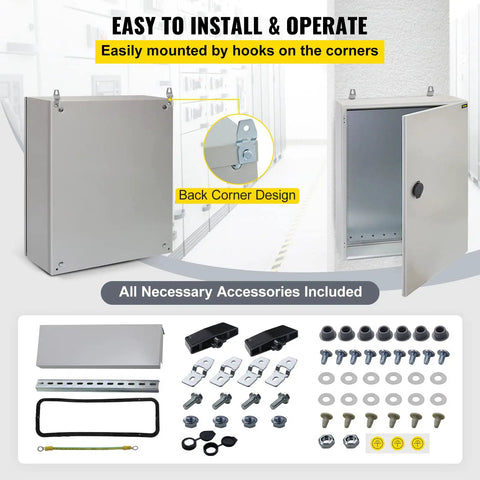 Rugged Outdoor Electrical Enclosure 20x20x6 Inch, NEMA 4 Waterproof Dustproof IP65 Cold-Rolled Carbon Steel Hinged Junction Box