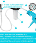 DURATECH 2-in-1 brake bleeder kit with handheld vacuum pump, blue handle, gauge, and clear reservoir jar