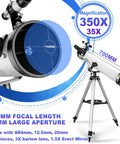 Portable 76mm Aperture Reflector Telescope With 700mm Focal Length 35x to 525x Magnification on sturdy tripod