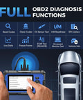Hands using OBD2 Scanner Pro Grade With 9 Reset Services For ABS SRS AT Engine Oil Brake TPMS DPF SAS BMS Injector Coding