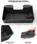 Center Console Hanging Organizer Box with Compartments showing durable ABS plastic and easy-clean PVC for Silverado 1500, 2500HD, 3500HD, Sierra GMC trucks.