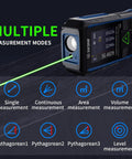 Green Laser Measuring Tool With Handy Angle Sensor 4 Way Rotating Color LCD Vibration Alert Up To 328 Feet Range Auto Screen Rotation For Easy Reading From Any Angle on dark wood