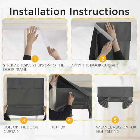 Installation instructions for 100 Percent Blackout French Door Curtain Panel 26 By 40 Inches Gray For Door And Window Room Darkening Thermal Insulated Privacy Shield Adhesive Glass Window Cover One Panel