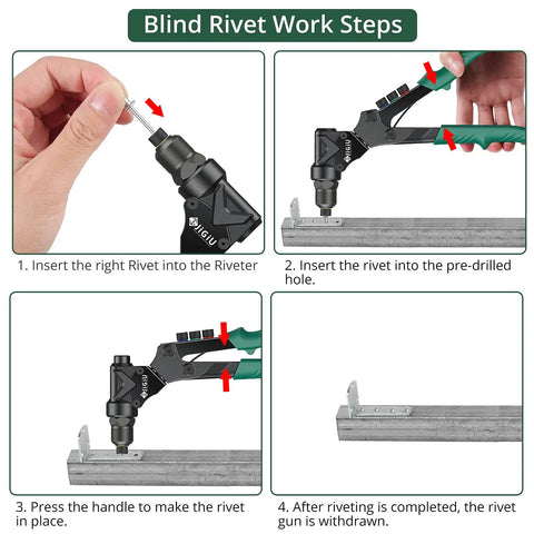Step-by-step guide using 3 In 1 Do It All Rivet Nut Tool Kit With Swivel Head For Metal And Auto Sheet Metal DIY Repairs Includes 4 Mandrels 4 Rivet Heads And 2 Reaming Mandrels Heavy Duty Pop Rivet Gun