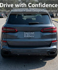Rear view of SUV with Clear Gray License Plate Frames With Anti Glare Vision Built Tough ABS Rustproof 2 Pack