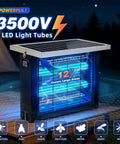 Outdoor Solar Mosquito Zapper Portable With 13 Ft Extension Cord, Rechargeable Electric Bug Zapper For Patio Garden Backyard RV Camping Pest Control, Chemical Free Insect Trap With Auto Mode And 2000 Sq Ft Coverage showing LED tubes and voltage.