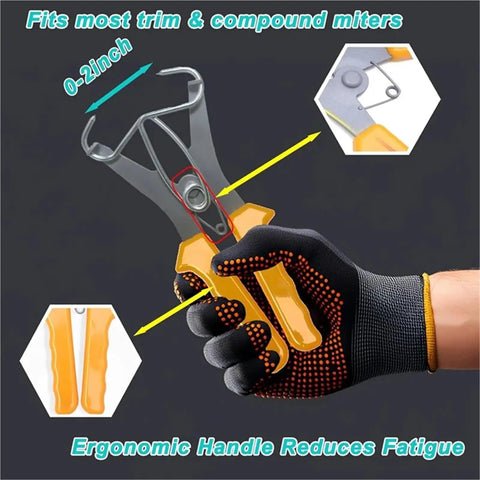 Premium Woodworking Miter Clamps Pliers Kit With Ten Durable Spring Clamps And One Adjustable Plier For Precision Cutting Secure Joints And Pro Level Finish On All Your Diy Projects Today. Adjustable miter clamp plier in gloved hand, 0-2 inch trim use