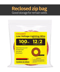 Reclosed zip bag of Go To Direct Burial Low Voltage Landscape Lighting Wire, 12 AWG 2 Conductor, Copper Red Black, 100 Feet