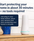 White home security base station from 5 Piece Wireless Home Security System With Optional 24 Seven Pro Monitoring No Contract Plug And Play Setup Compatible With Alexa And Google Assistant