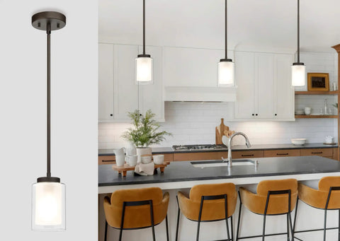 Dark Bronze Dual Glass 1 Light Mini Pendant Ceiling Light for Kitchen Island and Living Room, Adjustable Hanging Fixture