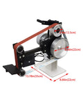 Rock Solid 2 By 71 Inch Variable Speed Belt Grinder With Three Flat And Rubber Grinding Wheels side view showing dimensions and design.