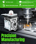 Carburetor Replacement Kit For SRM 2620 Trimmer displayed next to precision manufacturing equipment.
