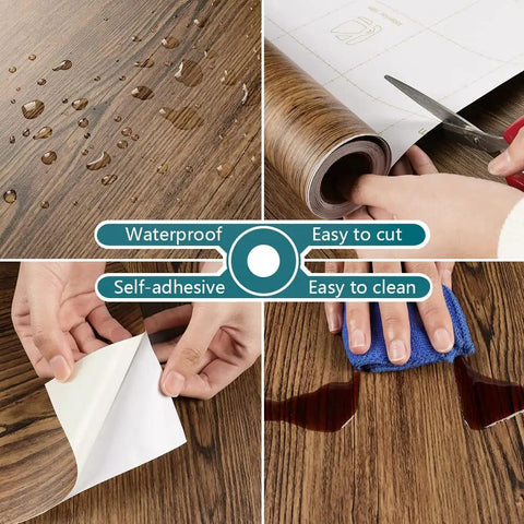 Thick Rustic Wood Wallpaper Peel And Stick 15.7 Inch Wide By 354 Inch Long Self Adhesive Vinyl Wrap showing waterproof surface and easy application.