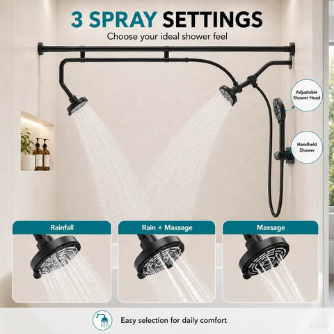 Triple Shower Head System With Handheld Goes Hard On Pressure Adjustable Dual Heads For Tubs Built Tough No Sweat Setup Zero Drip Design Straight Up Solid Bathroom Upgrade