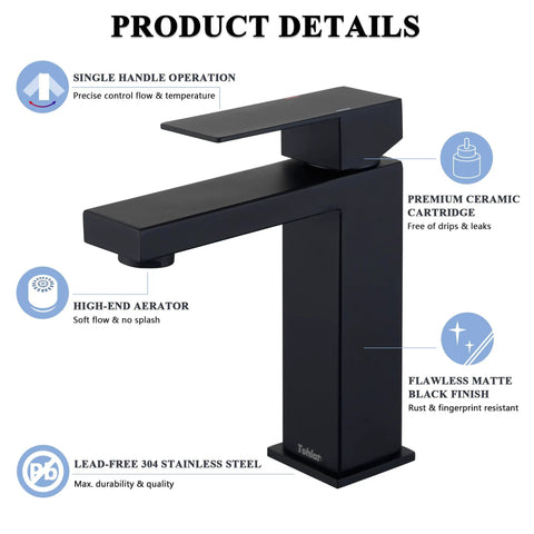 Matte Black Single Hole Bathroom Faucet With Overflow Pop Up Drain Modern Vanity Faucet With One Handle Water Saving Aerated Spout