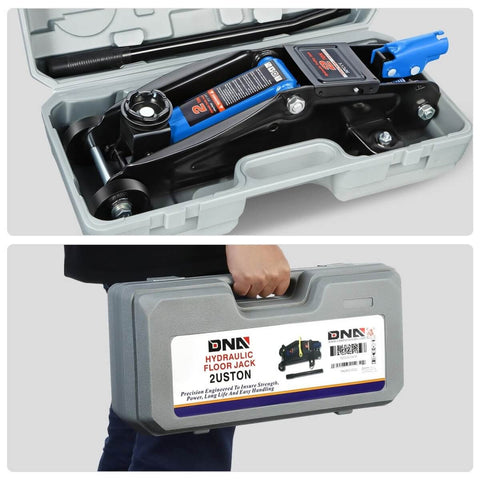 Low Profile Hydraulic Trolley Floor Jack 2 Ton Capacity 4000 Lbs With Lift Range From 5.1 To 13 Inches in carrying case