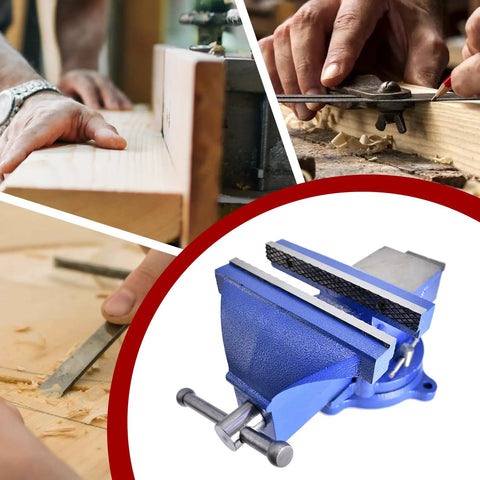 Beefy 8 Inch Swivel Bench Vise With Locking Base And Rotating Mount Heavy Duty Clamp Vise With Hardened Steel Jaws in workshop use