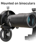 Phone Digiscoping Mount For Telescopes And Spotting Scopes With 2.5 Inch Eyepiece Magnetic IPhone Attachment mounted on binoculars