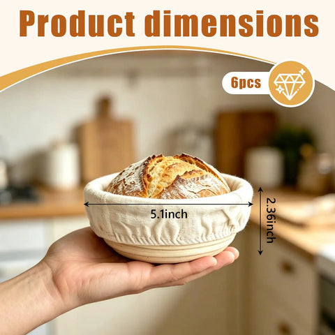 5.1 Inch Round Banneton Bread Proofing Basket With Linen Liner For Sourdough French Bread In Home Kitchen Setting