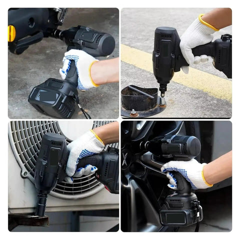 Gangsuqd Brushless Impact Wrench in use, showcasing high torque cordless electric power tool for car repairs and scaffold work.