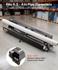 VEVOR Electric PVC Conduit Heater For 1/2 To 4 Inch Pipes With Rapid Even Heating Technology and Carry Handle, showing pipe diameter range.