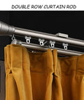 Double Curtain Rod Set Wall Mounted Heavy Duty Track With Silent Rollers, Sliding Drapery System For Windows, Gold Finish 1.8m showing sheer and blackout curtains